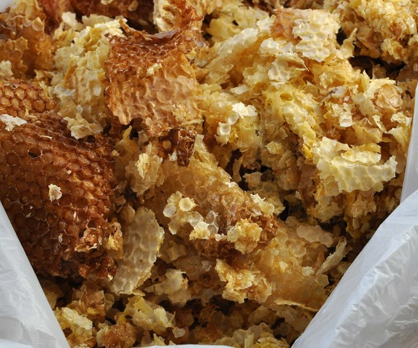 Raw beeswax pieces collected from hives